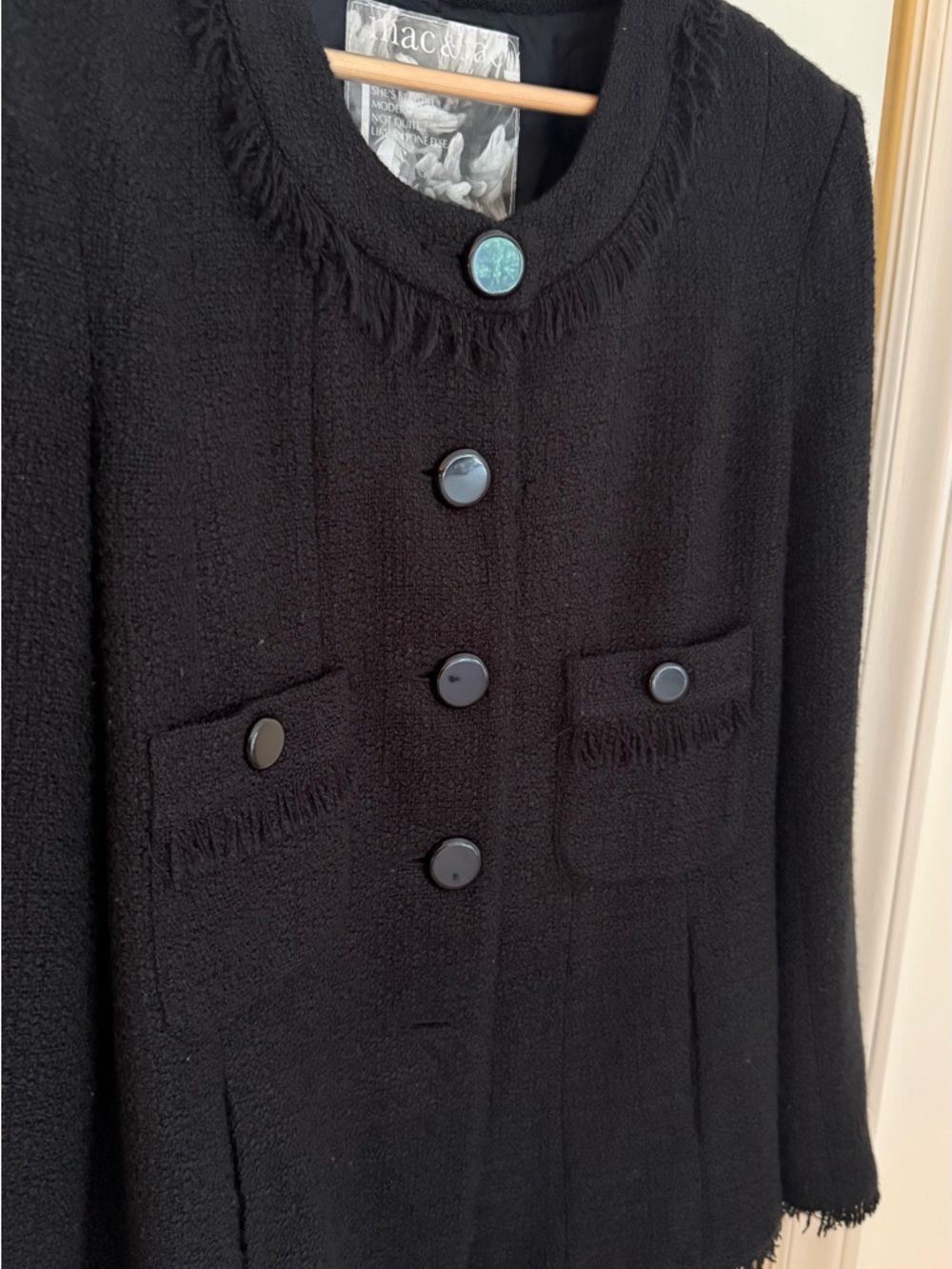 mac & jac Black Fringe-Trim Button Jacket - Picture 2 of 9